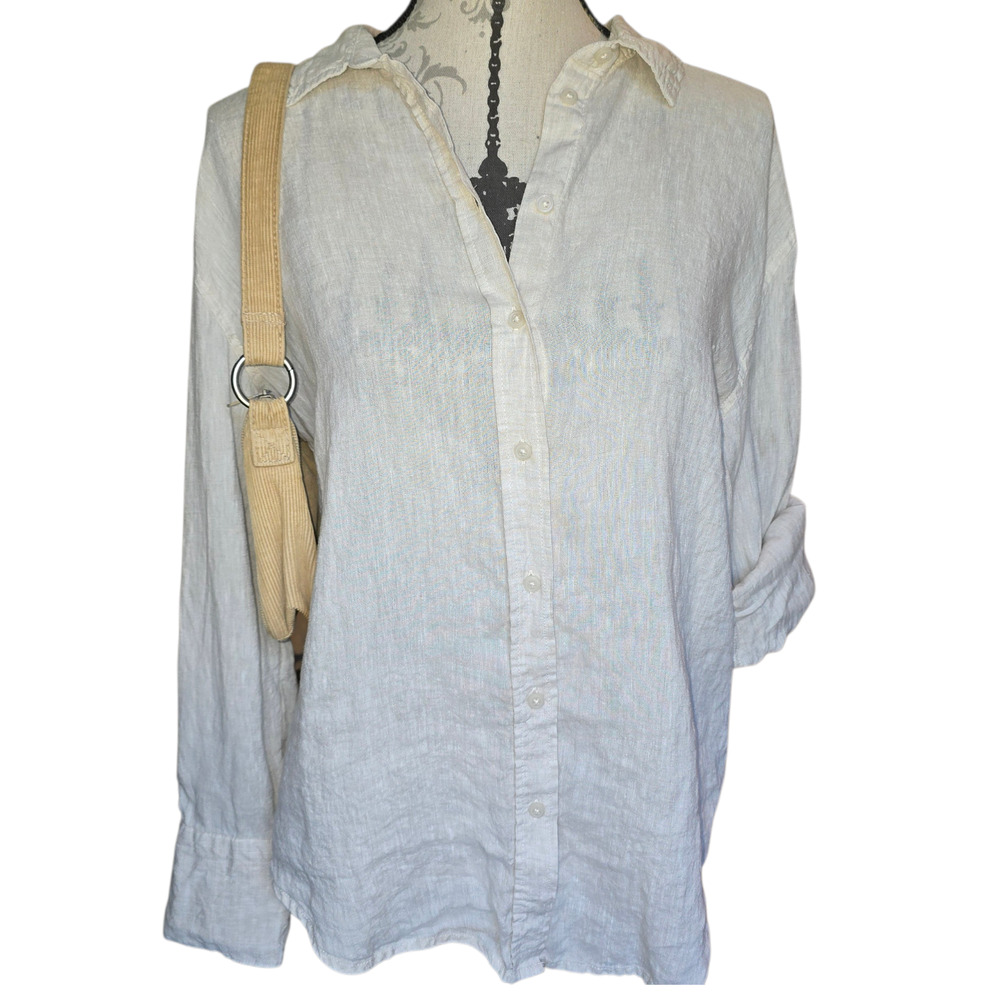 Gina Tricot Minimalist 100% Linen Button Up Size M